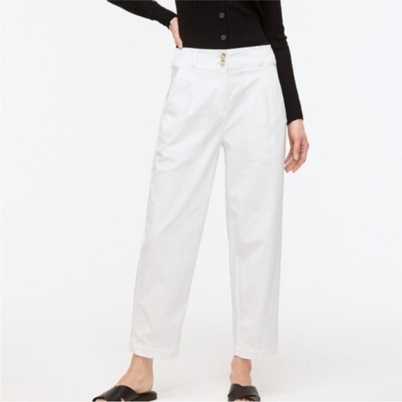 J. Crew Pleated Pant In White Garment Dyed Chino Size 4 Coastal Tapered Stretch - Picture 1 of 14